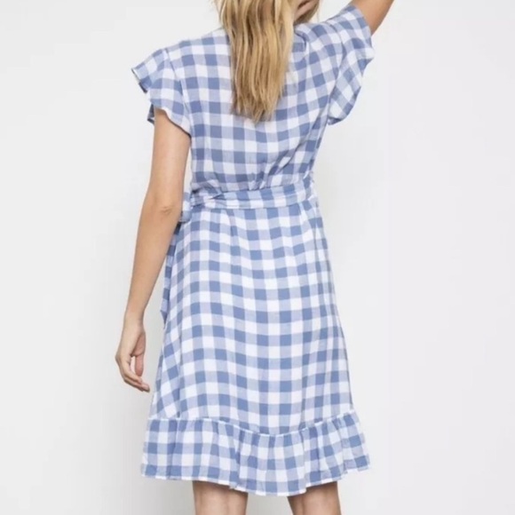 Rails Brigette Wrap Gingham Blue & White Ruffle Trim Dress SIZE XS - Picture 2 of 10